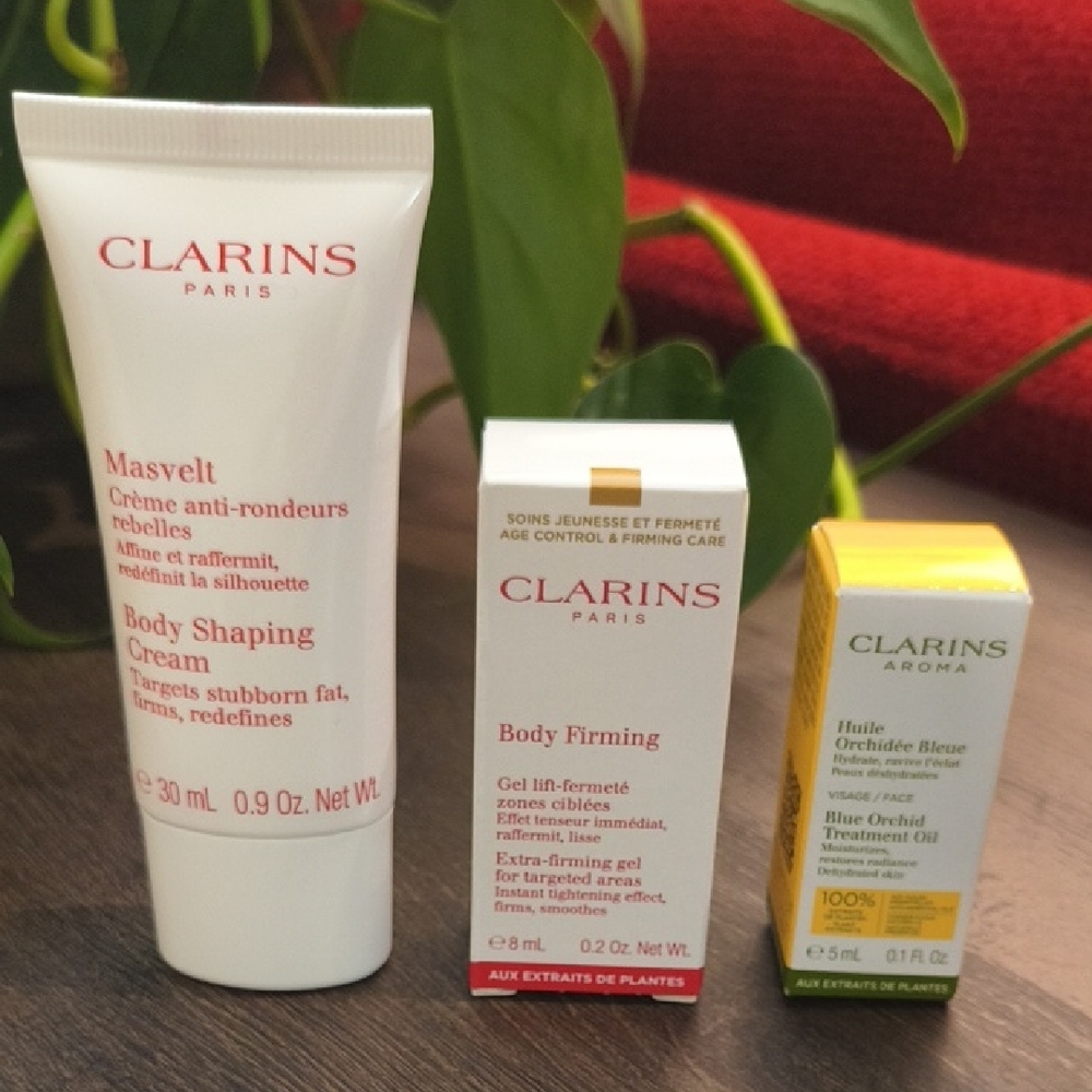 Clarins Body Shaping Cream Body Firming & Blue Orchid Face Oil SAMPLE SIZES NWT